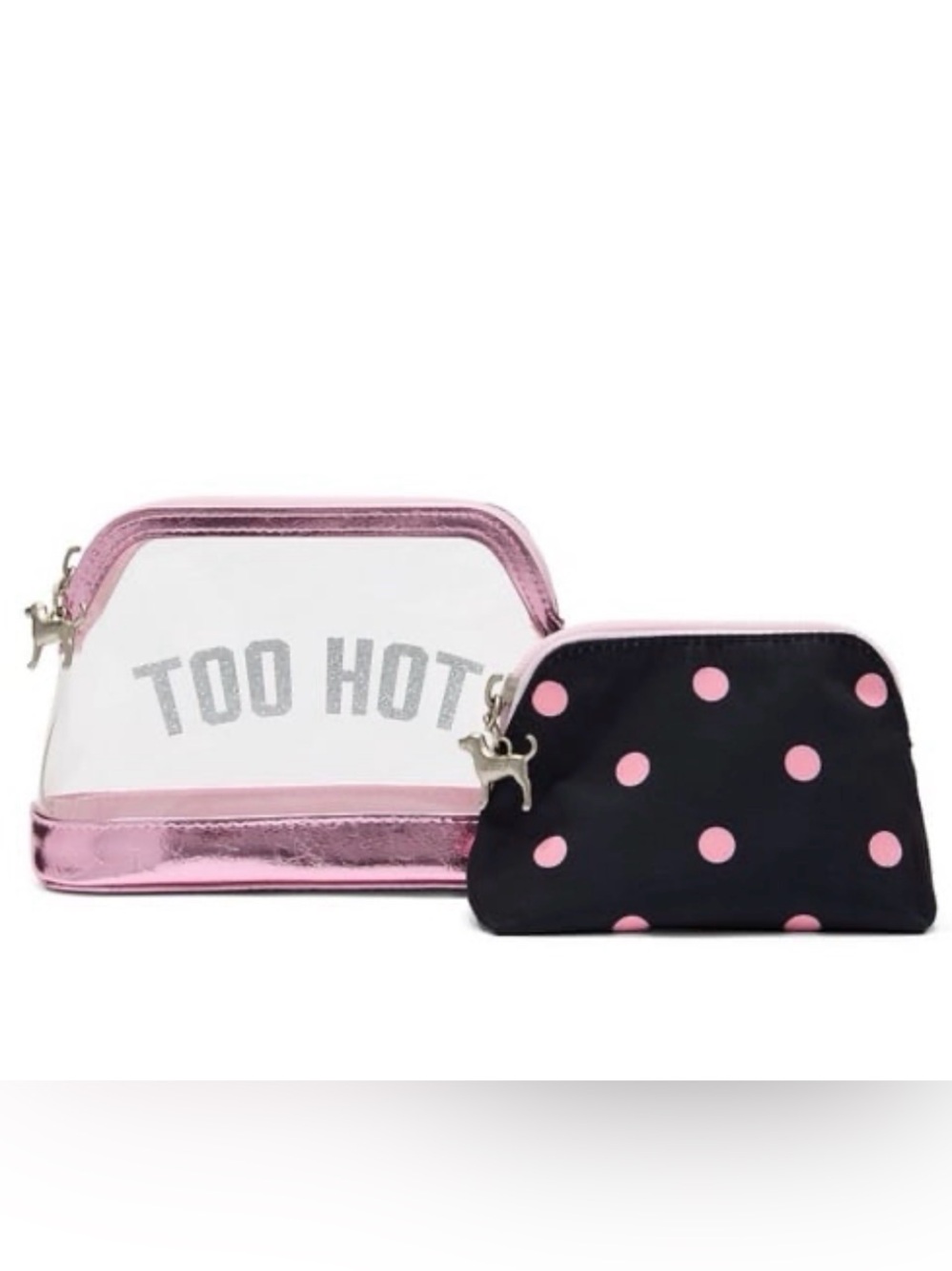Pink VS Clear Pink Metallic 'Too Hot' Cosmetic Bag Set